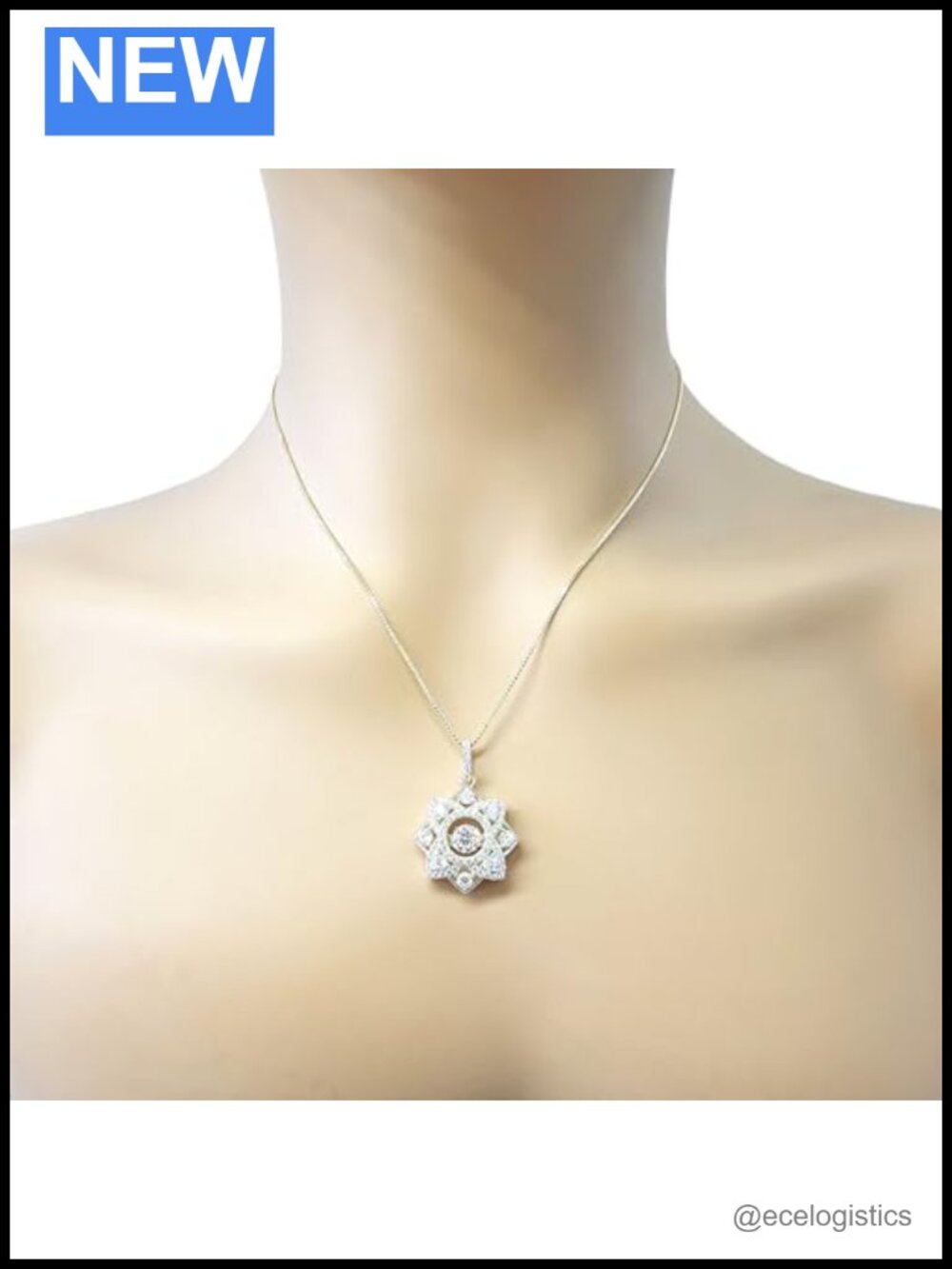 Sterling Silver Yellow Gold Plated Dancing CZ Pendant Necklace Adjustable - Picture 2 of 6